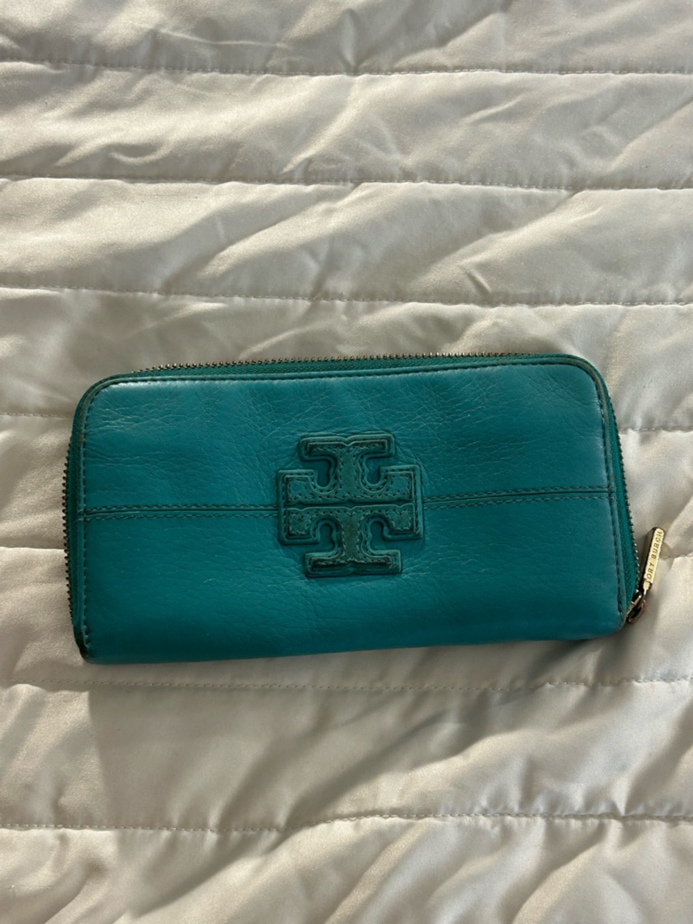 Tory Burch Teal Leather Zip Around Wallet